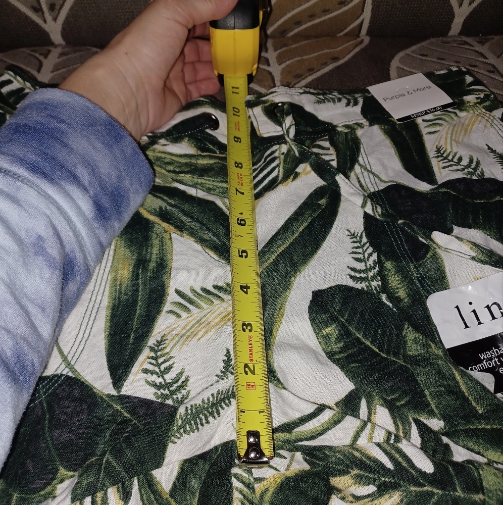 🌿5/$25 New Purple&More Medium Linen Cotton Hawaiian Plam Leaf Green Nwt - Picture 10 of 11
